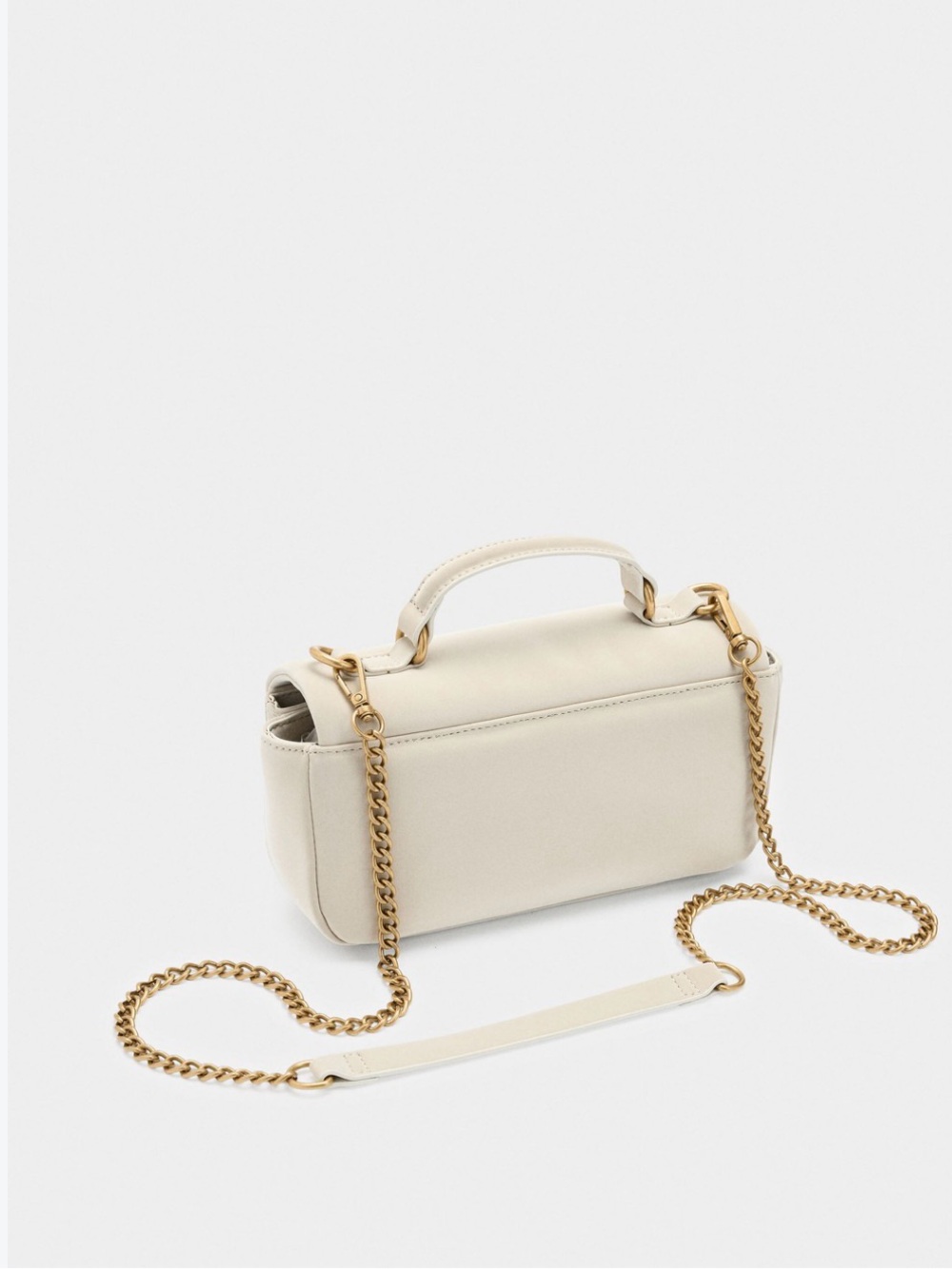 Cream Mini Top-Handle Bag with Gold Chain Strap